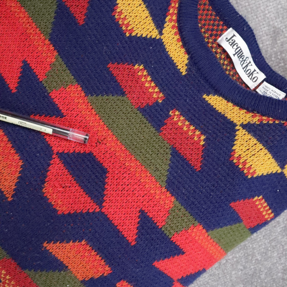 VTG Colorful Aztec Geometric XL Multicolor Chunky Knit Long Sleeve Sweater - Picture 6 of 10